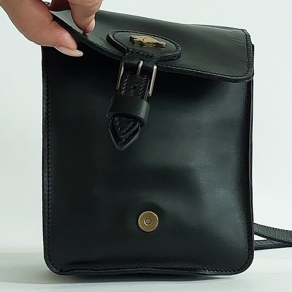 🦫🇨🇦Roots Vintage Rectangular Black Raw Leather Crossbody - Picture 7 of 11